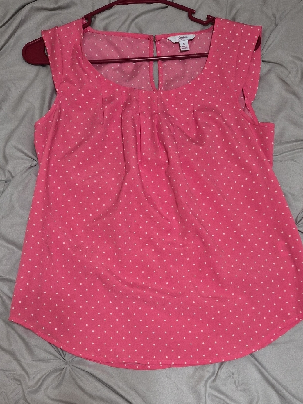 Candie's Hot Pink Polka Dot Sleeveless Pleated Shell Top